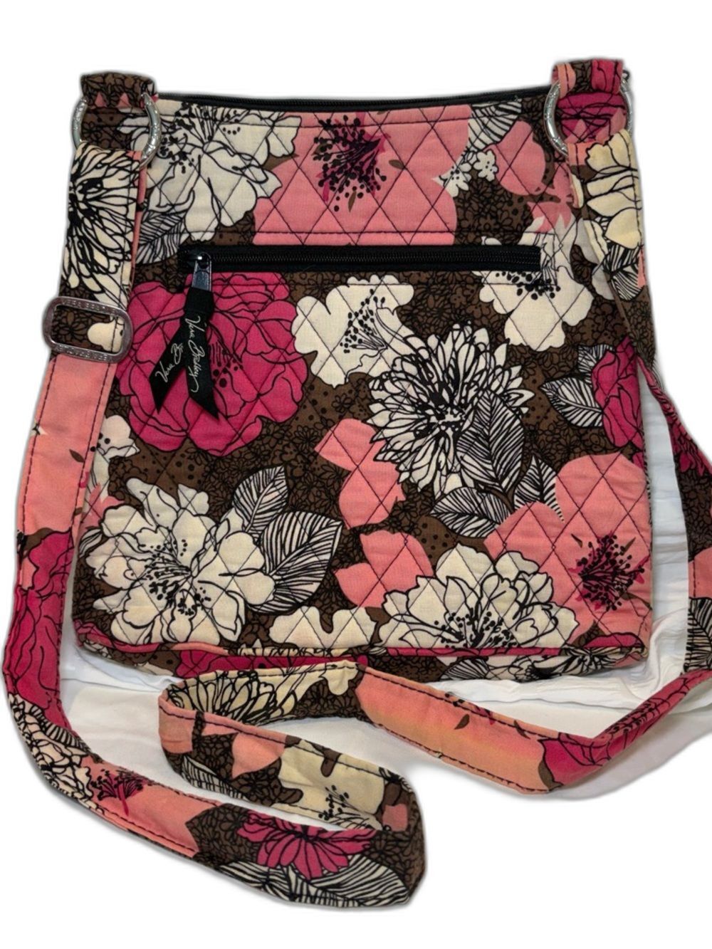 Vera Bradley Hipster Crossbody Bag - Mocha Rouge Pattern - Pink Floral - Retired